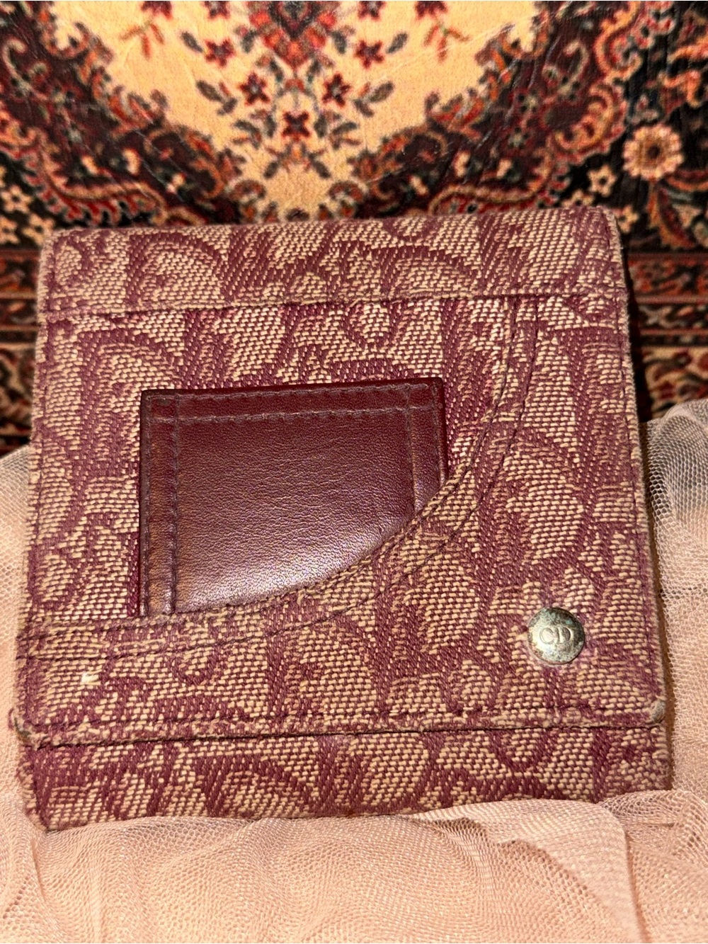 Designer Monogram Fold Wallet in Burgundy
